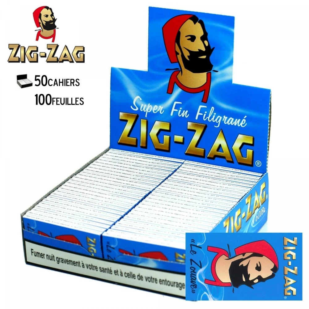 Boite De 50 Carnets De Feuilles à Rouler - Zig Zag Bleu 1 Boite De 50 Carnets De Feuilles à Rouler - Zig Zag Bleu